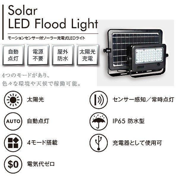 センサー付きソーラー充電式LEDライト セパレートタイプ 昼白色